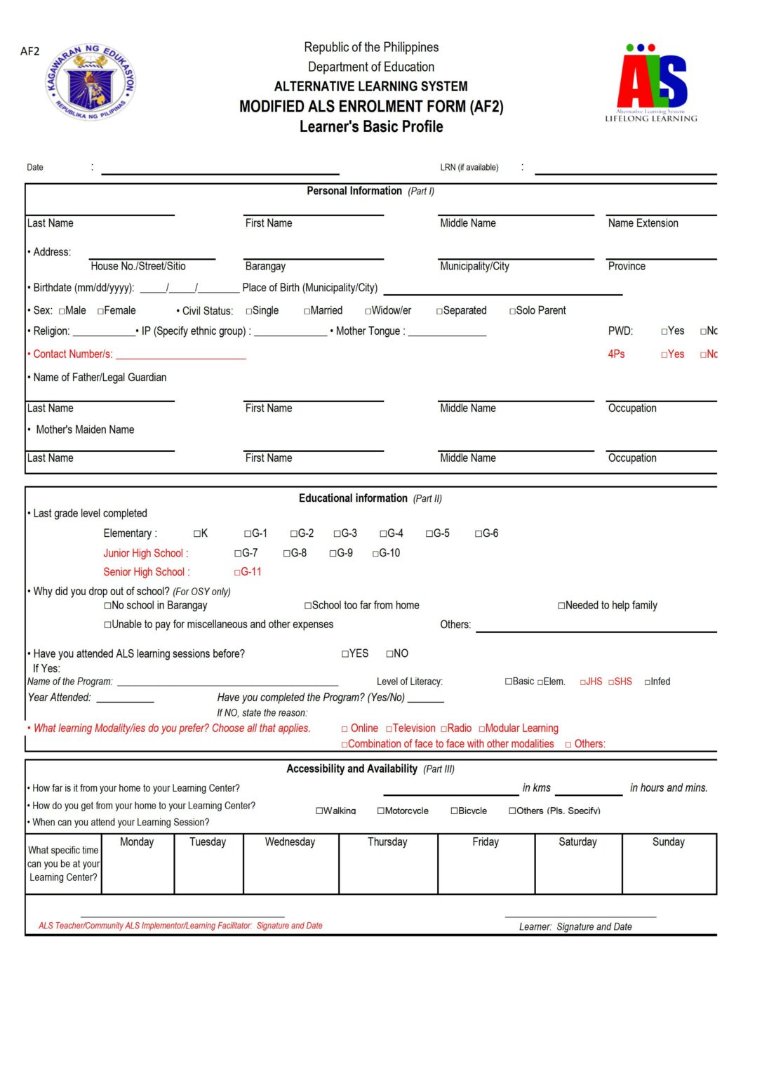 Lesf Form.pdf DepEd Automated Modified Learner Enrollment and Survey Form (MLESF) for ...